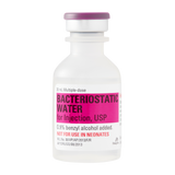 Bacteriostatic water for injection bottle with purple cap on a white background
Hospira 